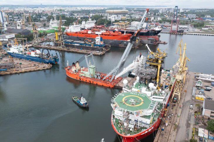View of the transport ships in the port