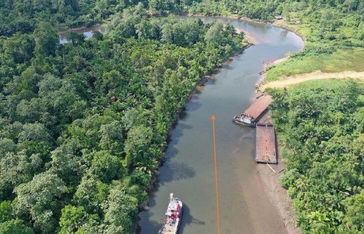 Ships on the river among the forest