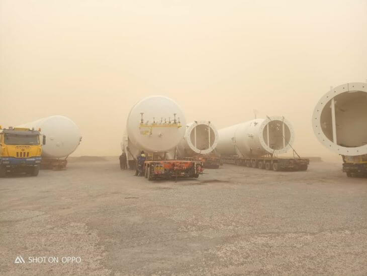 The storage tanks on trucks at sandstorm