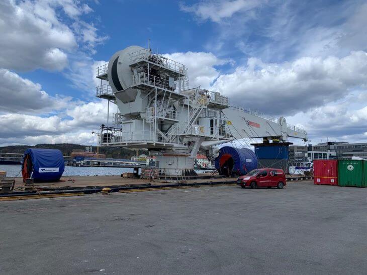 Crane prepared for transport in the port