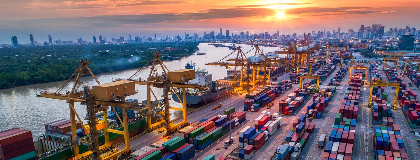 View of the port at sunset