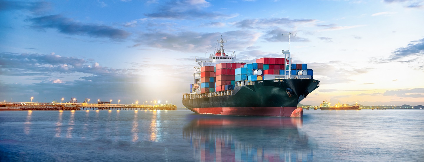 Large container ship leaving the port