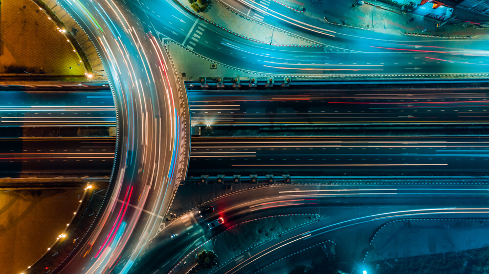 Bird's eye view of the illuminated ring roads