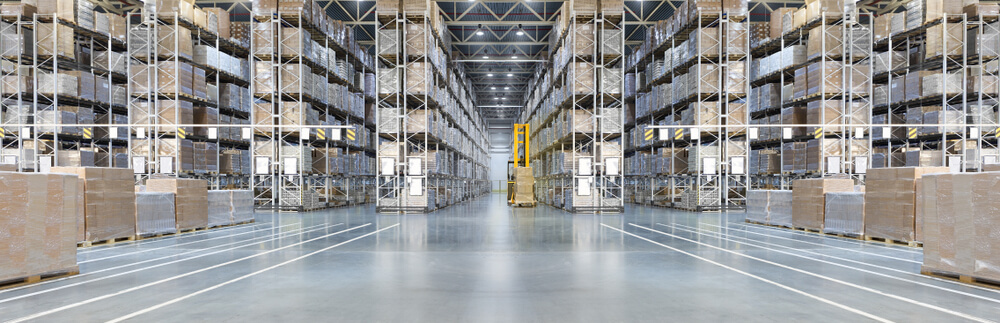 Racks with packages in the warehouse