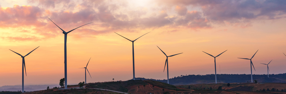 Windmills at sunset