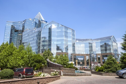 The glazed building in Almaty