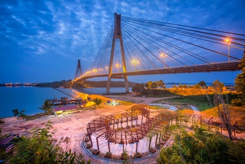 Illuminated bridge in Batam