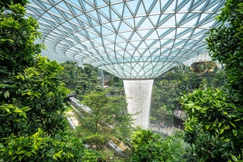 Fountain in the glass roof of Changi airport