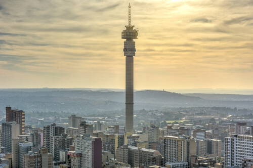High tower against the backdrop of the city of Johannesburg