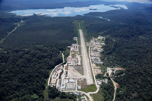 A view of the supply base among forests and lakes in Moro