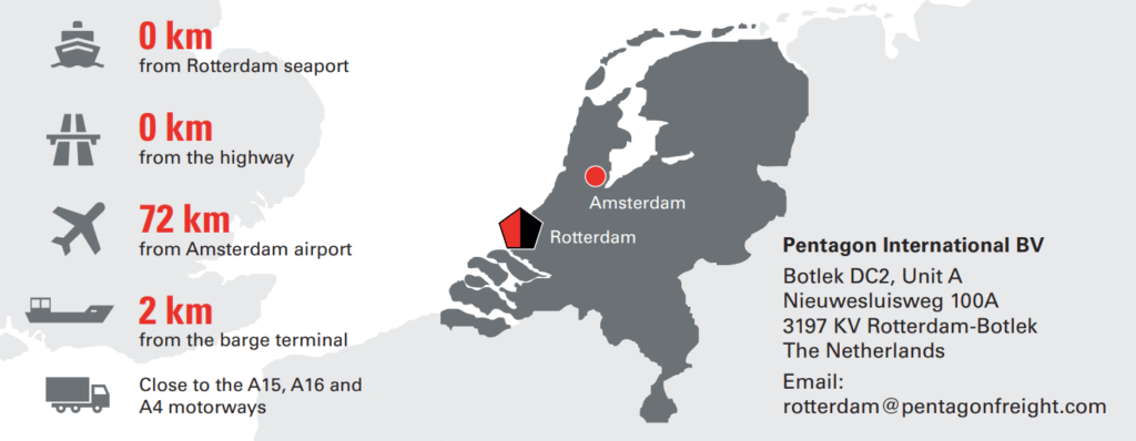 The graphic shows the company office in Rotterdam on the map